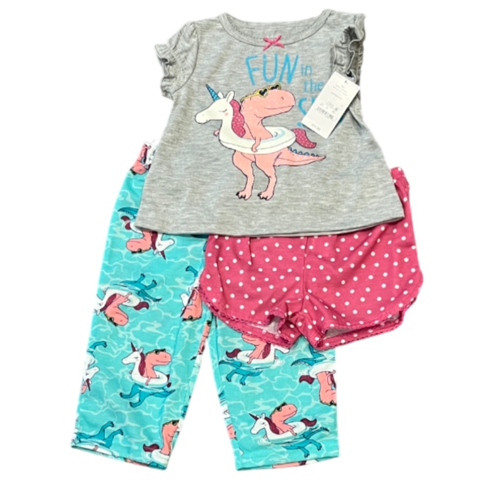Dinosaur and Unicorn Fun in the Sun Pajama Set - Shorts and Pants Sz 18 months